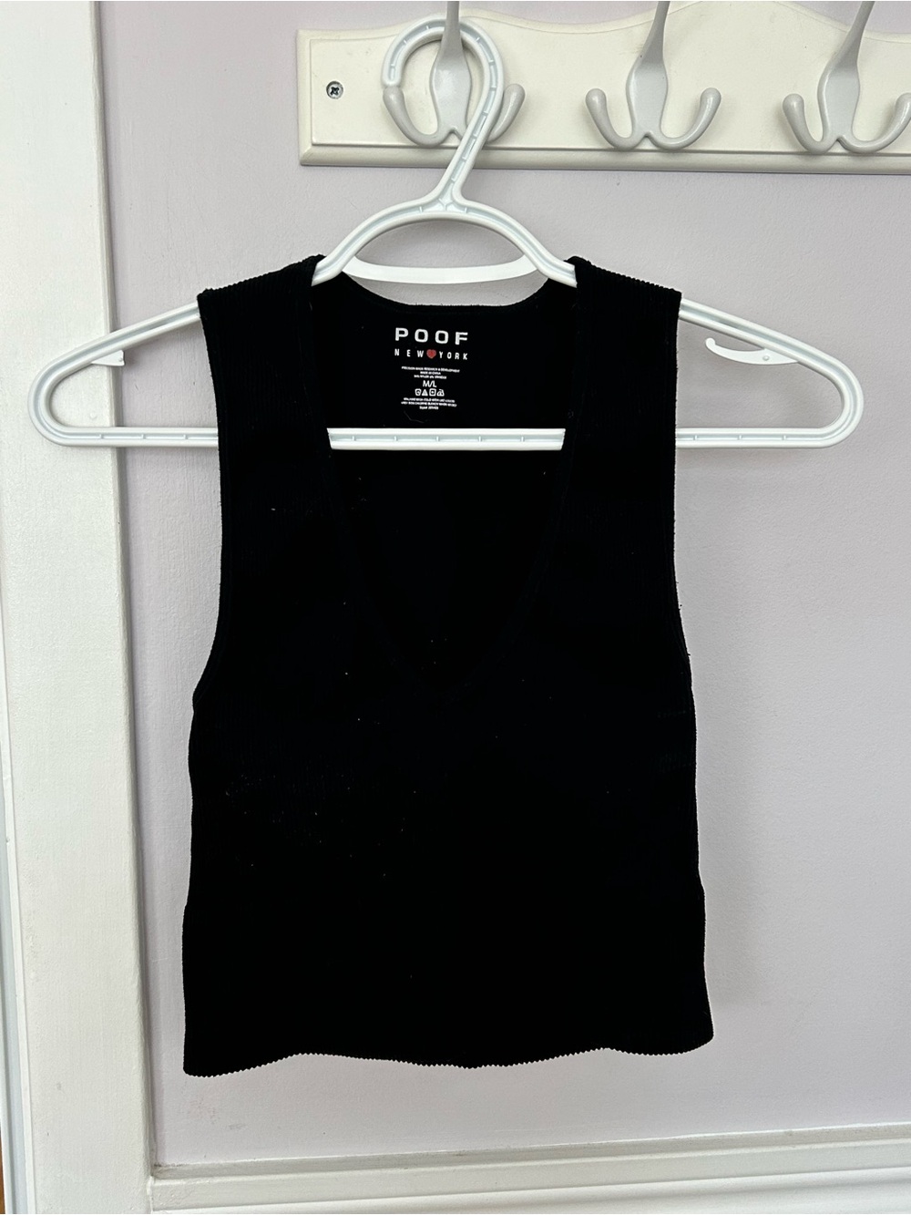 Poof! Black Ribbed V-Neck Crop Tank